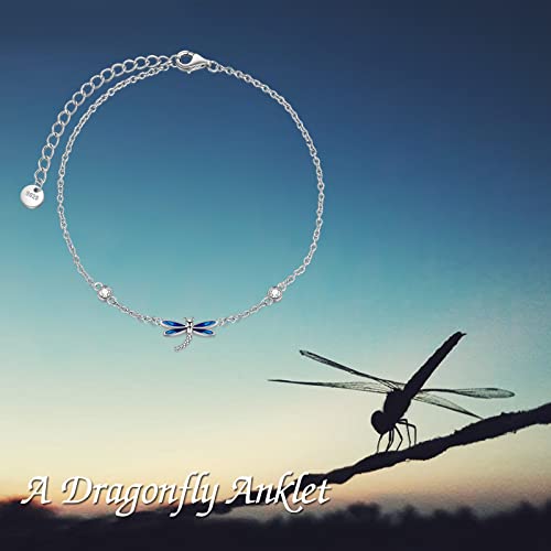 Image of YAFEINI Anklet Bracelets for Women Girls Sterling Silver Hummingbird /Dragonfly /Butterfly Link Chain Anklets Jewelry Gifts