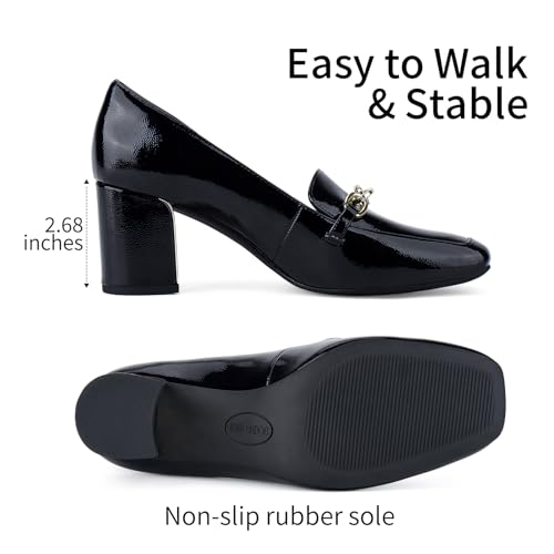 JENN ARDOR Heeled Loafers for Women Block Heel Loafers Comfortable Square Toe Chunky Pumps for Women Work Heels Office Shoes Ladies Professional Classy Dressy Shoes with Chain4
