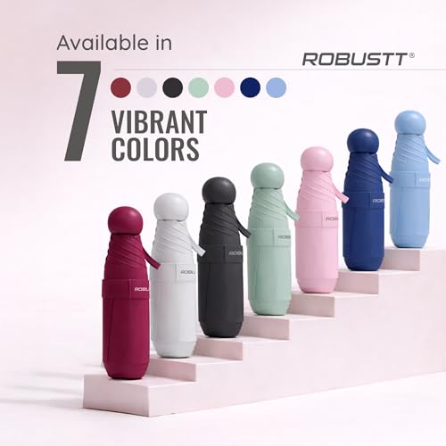 Image of Robustt Capsule Mini Foldable Travel Umbrella | Black | UPF 50+ UV & Rain Protection | 3 Fold Compact | for Women, Men & Kids | Windproof, Waterproof, Pocket-Size with Storage Case
