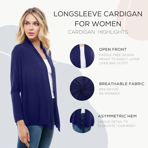 Image of Azules Long Sleeve Womens Cardigan, Thin Flowy Rayon Sweater Lightweight Cardigan for Casual or Dressy Outfits