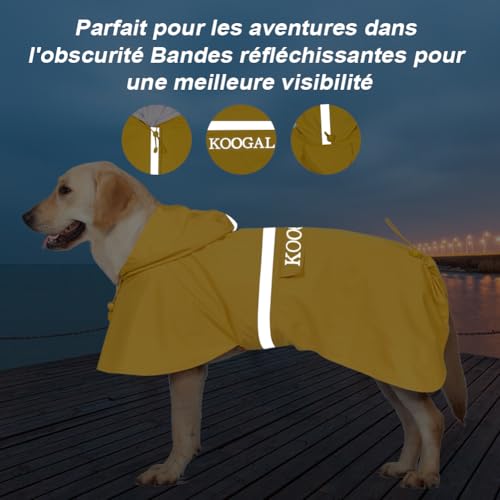 KOOGAL Große Hunde Regenjacken Mit Kapuze,Hunde Regenmantel,Mit Reflektierenden Sicherheitsstreifen, Wasserdichter Hundemackintosh, Geeignet Für Mittlere Und Große (Gelb, 5XL)