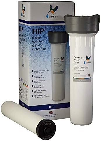 Doulton W9330043 Hip Under Sink Housing with a UltraCarb Ceramic Drinking Water Filter Cartridge Candle 3/8 inch John Guest Push-fit Inlet & Outlet 10 inch BSP Thread, Grey and White