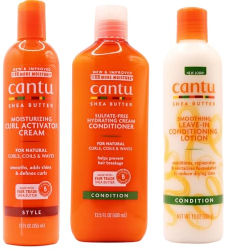 Cantu Shea Butter Sulfatfreier feuchtigkeitsspendender Conditioner, feuchtigkeitsspendende Curl Activator-Creme und Leave-In-Pflegelotion (3er-Set)