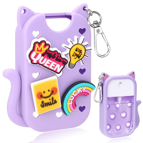 Mity rain Hand Sanitizer Spray Case Compatible With Touchland, Cute Silicone Hand Sanitizer Holder Keychain with 4 Charms, Portable Refillable Sanitizer Accessory, Gift For Women And Teens(Purple)
