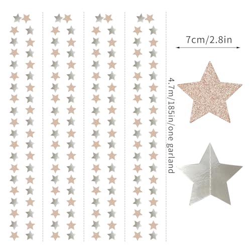 Image of Champagne Glitter-Silver Party-Decorations Birthday Garland - 62ft Twinkle Little Star Hanging Streamers Banner,Boho Wedding Bridal Baby Shower Disco Christmas Bachelorette Engagement Decor Hugtmr