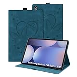 Auslbin Coque pour Samsung Galaxy Tab S10 Plus 12.4 2024, PU Étui Butterfly Cuir en Relief avec Fonction du Support, Flip Housse pour Tab S10 Plus/S9 Plus/SM X820, Bleu