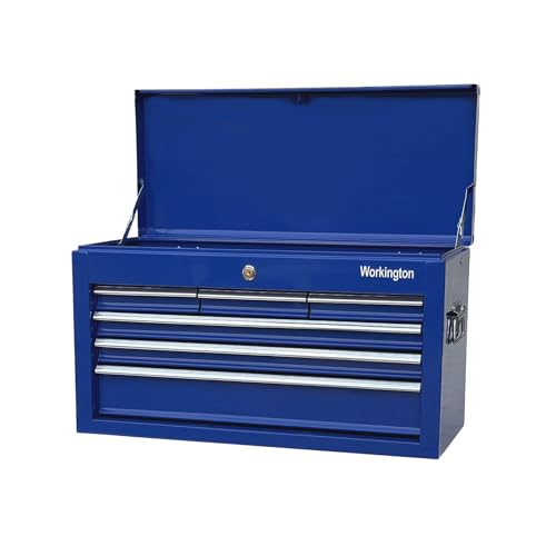 Workington Portable Metal Tool Chest with 6 Drawers, 24" 6-Drawer Tool Chest Cabinet with Ball Bearing Drawer Slides, Steel Tool Storage Box Organizer 4005 Blue