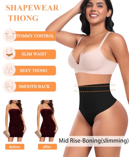 Image of Werena Tummy Control Thong Shapewear for Women High Waisted Body Shaper Panties Shaping Thong Girdle Underwear