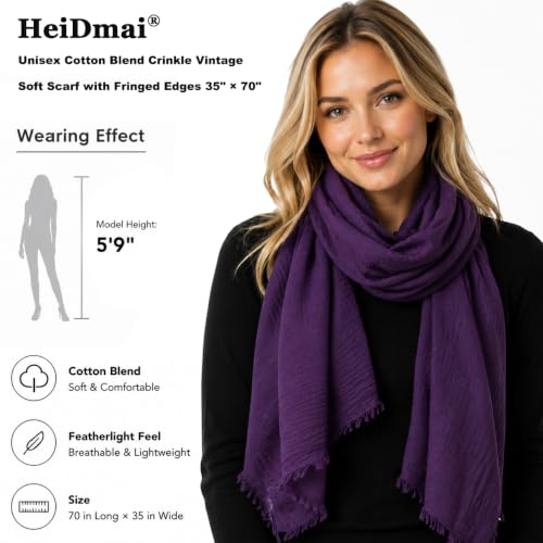 Image of Cotton Blend Scarf for Women Men Soft Lightweight Long Shawl Wrap