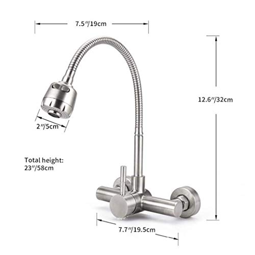 Grifo de cocina con ducha flexible y cabezal rociador de dos tipos para fregadero de pared 2