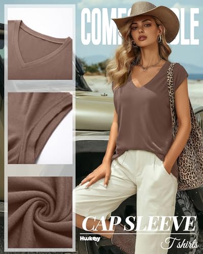 Image of Huukeay 3 Pack Women's V Neck Cap Sleeve T Shirts