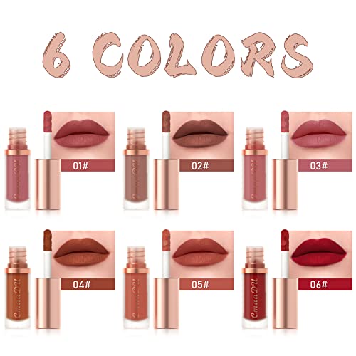 6Pcs Matte Liquid Lipstick Set, Brown Nude Pink Mauve Red Maroon Silky Velvet Matte Lipstick Lip Stain Long Lasting 24 Waterproof Lip Gloss Gift Set For Women Matte Makeup Beauty Labiales Cosmetics (#01) #TOP1