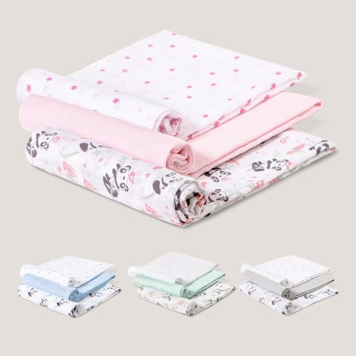 Interbaby Babytücher aus Baumwolle, 80 x 80 cm, Packung mit 3 Mullwindeln für Neugeborene, Stillen, Handtuch, Decke, bequem, weich, atmungsaktiv, Fallschirmspringer-Design, Rosa