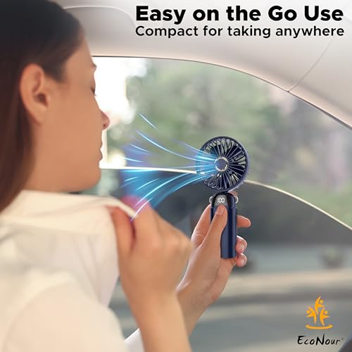 Image of EcoNour Portable Handheld Fan | USB Rechargeable Mini Fan with 5 Speeds | LED Display and Foldable Design | Battery Operated Mini Fan for Home, Office, Bedroom, and Travel