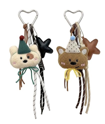 Image of 2PCS Bag Charms for Handbags, Handbag Charms, Two Adorable Bear Plush Keychains in White and Brown, Cute Bag Accessories for Personalization and Style Enhancement, Ideal for Daily Use and Gifting