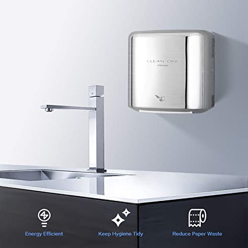 interhasa! Stainless Steel Commercial Hand Dryer 1800w Automatic High Speed Electric Hand Dryer for Bathroom, 110V (Silver)