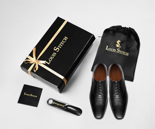 Image of LOUIS STITCH Men's Formal Lace-Up Wingtip Brogues | Handmade Italian Leather Shoes | Premium Oxford Dress Shoes for Men | Business, Wedding Sizes 6-12 |RXBG