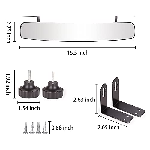 Image of 10L0L Universal Adjustable Golf Cart Panoramic Rear View Mirror, Rotatable 270 Rotation 16.5 inch Wide Angle Full Rearview Golf Cart Mirror for EZ Go, Club Car, Yamaha