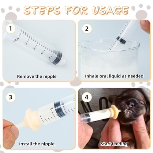 COYUN 10 Pcs Haustier Fütterung Silikon Nippel, katzenmilch Aufzuchtflasche für undewelpen Kitten, mit Spritzen, Plastikspritze, Futterspritzen Kleintiere, für Welpen Hund Katze oder andere Haustiere