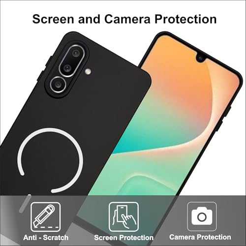 Image of SBMS Silicone Back Cover Case for Samsung Galaxy M36 5G / F36 5G | Soft Micro-Fibre Lining Inside | Magsafe Print On Back Side Camera Protection Bump | Shockproof Case Galaxy M36 5G (Black)