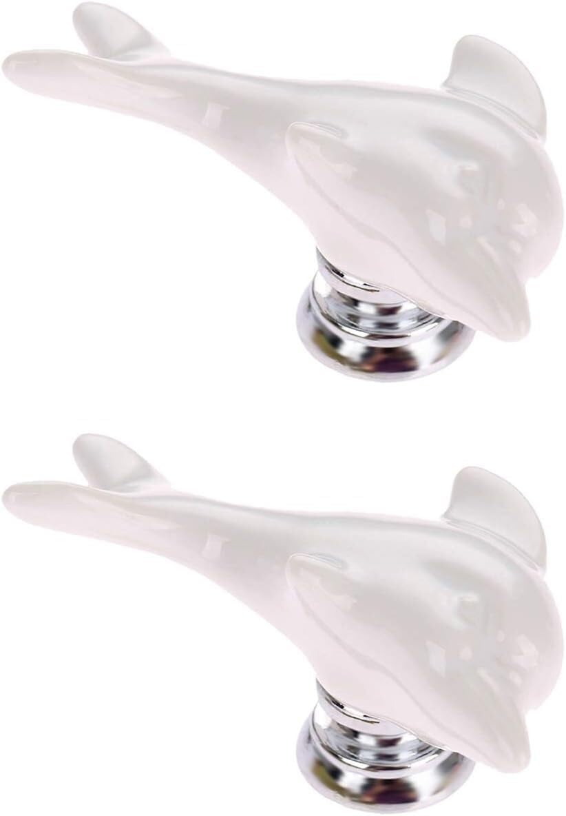 QZHAXITYT Ceramic Cabinet Knobs Pulls Ceramic Drawer Knobs Dolphin Ceramic Knobs, Multicolor, 61x28x28mm, 2pcs, for Cabinets and Furniture(White)