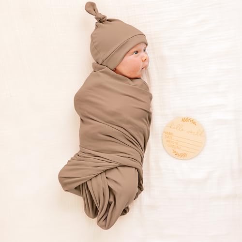 Image of Konssy Baby Girl Newborn Receiving Blanket with Matching Headband and Beanie Set Baby Swaddle Nursery Swaddle Wrap