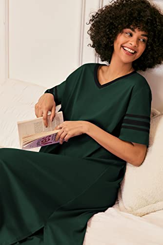 Image of Ekouaer Long Nightgown, Womens V Neck Loungewear Oversized Sleepwear Loose Sleep Dress S-4XL