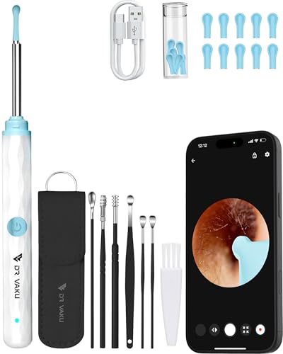 Image of Dr Vaku Earocam Ear Cleaner Earwax Removal Tool with Extra Cleaning Kit (Set of 7) HD Camera Wifi Connection & 6 LED Lights Endoscope Tool + 11 Silicone Tips Free & Storage Case-White /Black