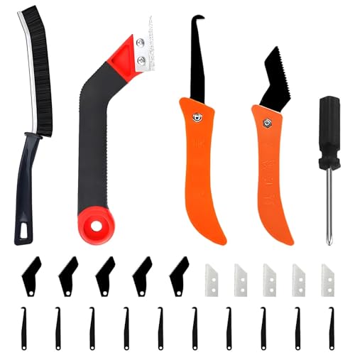 25 Pcs Pro Grout Removal Tool Kit Including Serrated Blade Hook Blade Granule Blades Gap Brush Cross Screwdriver for Tile Cleaning