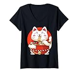 Photo Gallery donna ramen maneki neko maglietta con collo a v Photo Gallery donna ramen maneki neko maglietta con collo a v
