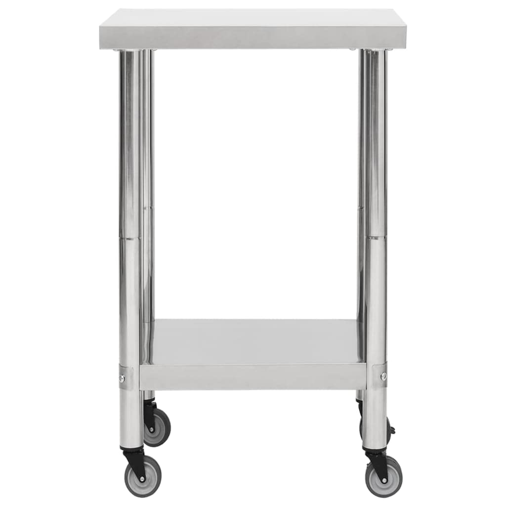 Mesa de trabajo de cocina de acero inoxidable con ruedas, 60 x 60 x 85 cm, encimera de gastro con estante, móvil y fácil de limpiar, ideal para restaurante, gastronomía, cocina grande