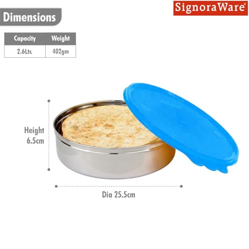 Image of SignoraWare Stainless Steel Medium Khakra Box /Container | Airtight & Leakproof | Compact & Stylish Design for Kitchen & Travel Use | Ideal for Khakhra, Snacks & Dry Fruits (2.6 LTR | TBlue)