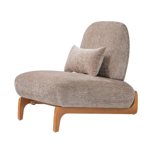 Merax Linen Accent Chair with Curved Wood Base and Lumbar Pillow, Espresso by Merax - Used condition - Image 8