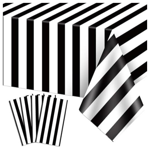 4 manteles de Rayas Blancas y Negras, Mantel de plástico a Rayas Negras, decoración de Mesa para Vacaciones, cumpleaños, Baby Shower, Picnic, 130 x 220 cm