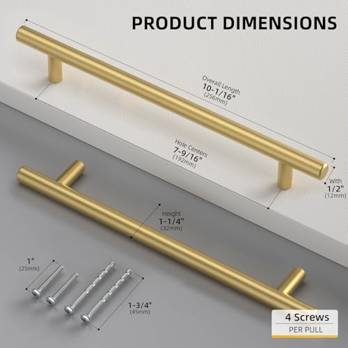 Goldenwarm 5pcs Hole Spacing 192mm 7-1/2in Gold Drawer Handles Brushed Brass Handles for Modern Kitchen Cabinet Handles Furniture Gold Door Drawer Pull by Goldenwarm - Used condition - Image 3