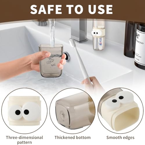 Image of Cute Eye Design Toothbrush Holder, Brown Transparent Plastic Travel Case with Eyes Pattern, Oral Care Organizer for Home and Travel, Food Grade Polycarbonate (PC) Material