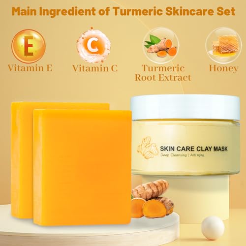 Mr.A Handmade Turmeric Soap Bar Turmeric Face Clay Mask Skincare Set, 1 Pack Vitamin C Facial Mask Overnight Face Mask For Pores thumb #1