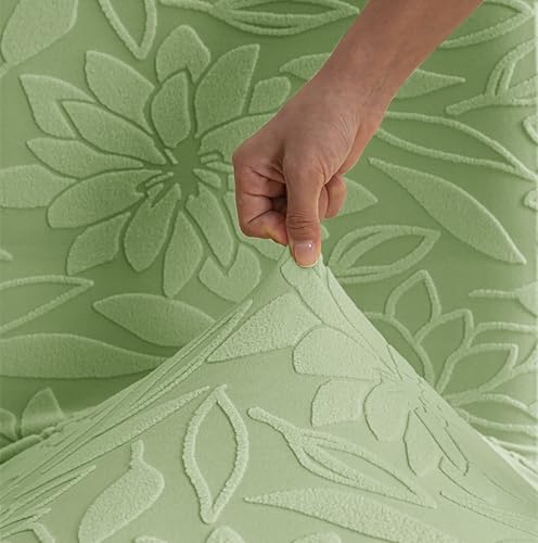 Image of House of Quirk Stretchy Universal Camellia Jacquard Waterproof Chair Cover Removable & Washable Short Dining Chair Cover Protector Seat Slipcover (Green,Pack of 8)