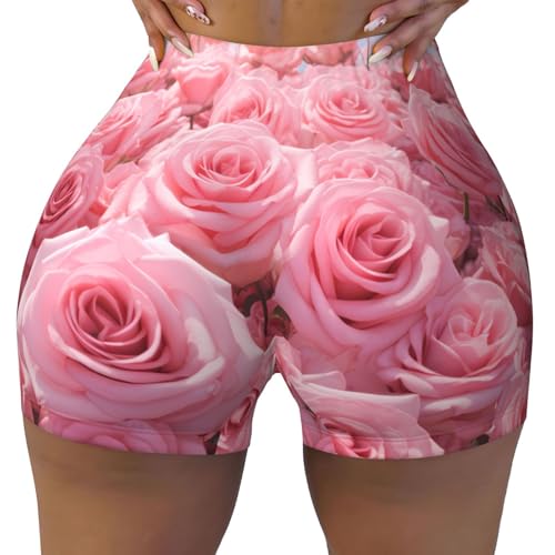 WBQLSL Beau short de sport extensible imprimé Rosebuds pour femme adapté pour les loisirs, le quotidien ou le sport, noir, Taille L