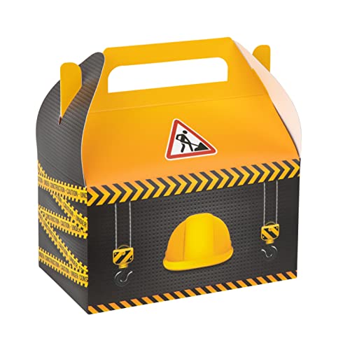 Hammont Construction Birthday Party Favor Boxes – 10 Pack - Construction Party Supplies & Décor - Themed Gable Boxes, Cookie Box for Gift Giving, Party Favors, Birthday, Goodie Bag (6.25"x3.75"x3.5")