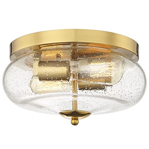 Darkaway Farmhouse Ceiling Light Fixtures Flush Mount Ceiling Light, Indoor Outdoor Ceiling Light With Seeded Glass Shade For Hallway, Kitchen, Bedroom, Porch, Gold #TOP11