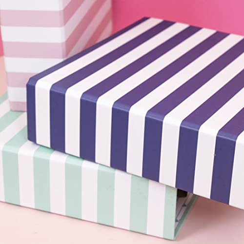 Craftelier - Lined Cardboard Album with Striped Pattern (6“ x 8”) | 2 Gold Metallic D-Ring System | Hard and Resistant Covers | Size 22.5 x 23 x 6 cm - Color Navy Blue and White by Craftelier - Image 7