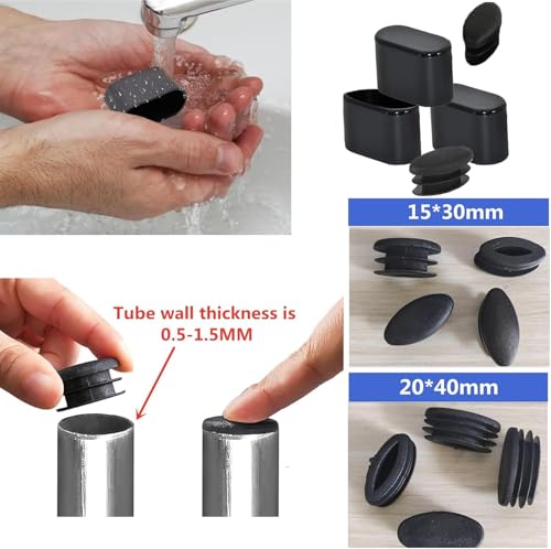 Insertos acanalados y tapas ovaladas de silicona negra para patas de sillas tubulares 3