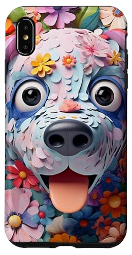 Custodia per iPhone XS Max Cute Dog Face With Colorful Paper Flowers Unique Dog Mom