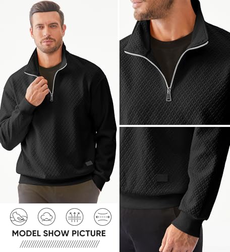 Jmierr Mens Waffle Sweatshirt Casual Long Sleeve Outdoor Stand Collar Quarter Zip Fall Pullovers Sweaters thumb #2