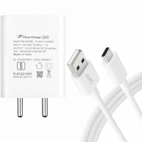 Image of 66W Flash Charging Adapter with Flash Cable | Vivo-Compatible Fast Charging | 6 Months Warranty | Compatible with Vivo X21,X50 Pro,X60 Pro,X70, V25 Pro, V27 Pro, V29e