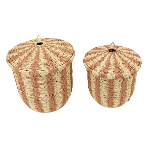 Panier de rangement en rotin et fer avec couvercle marron