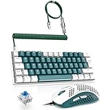 Wired Gaming-Tastatur und Maus Combo+Spiral USB-C Tastaturkabel-ZIYOU LANG T60 Pro-Kompakt 60% UK Layout Mechanische Tastatur Klicke Optical Blue Switch-6400DPI Superlight RGB PC-Mäuse für Laptop Mac