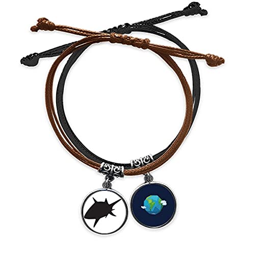Pulsera Black Shark trenzada en cuero azul oceánico con diseño de biología náutica