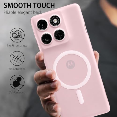 Image of DIZORO Matte Case for Motorola Edge 60 Fusion Compatible with MagSafe, Camera Lens Full Protection, Shockproof Translucent Frosted TPU Soft Phone Cover, Anti-Fingerprint (Pink)